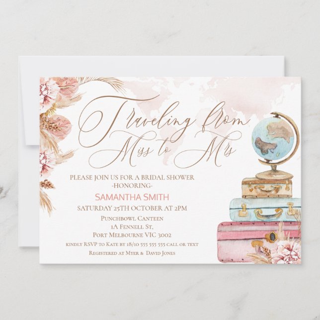 Blommigt som reser från Miss till Mrs Möhippa Inbjudningar (Framsida)