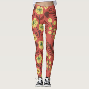 Blommigt Sömlös blomma i mönster gult och röd Leggings