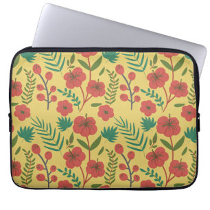 Blommigt, sömlös grönt av mönster röd gult, blommo laptop fodral