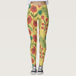 Blommigt, sömlös grönt av mönster röd gult, blommo leggings