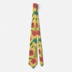 Blommigt, sömlös grönt av mönster röd gult, blommo slips