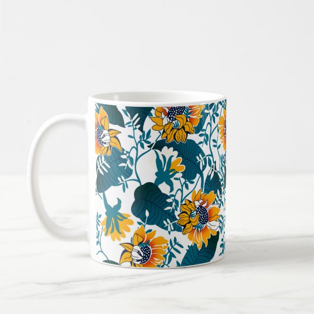 Blommigt, sömlös mönster, bakgrund i art nouveau kaffemugg (Vänster)
