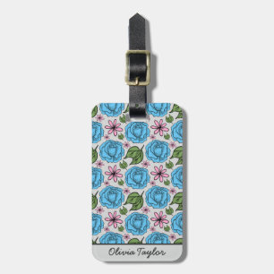 Blommigt sömlös mönster blue & rosa personlig bagagebricka