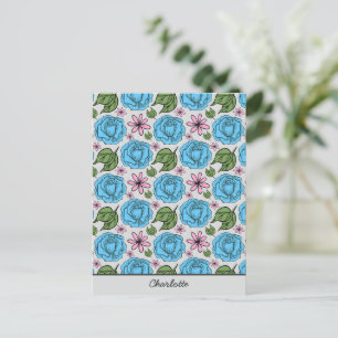 Blommigt sömlös mönster blue & rosa personlig vykort