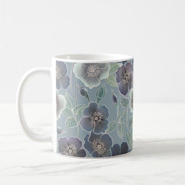 Blommigt sömlös mönster. Flödesbakgrund. Blomster Kaffemugg (Vänster)