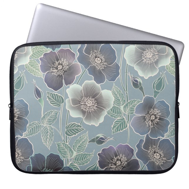Blommigt sömlös mönster. Flödesbakgrund. Blomster Laptop Fodral (Framsidan)