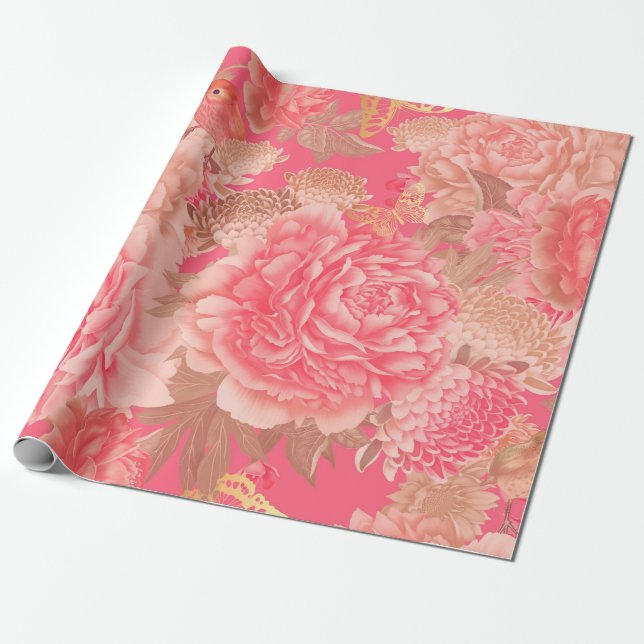 Blommigt sömlös mönster. Garden rosa peoni Presentpapper (Utrullad)