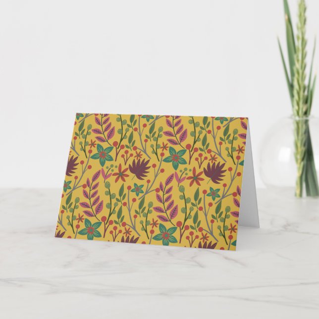 Blommigt Sömlös mönster gula blommor och löv Kort (Framsida)