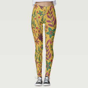 Blommigt Sömlös mönster gula blommor och löv Leggings