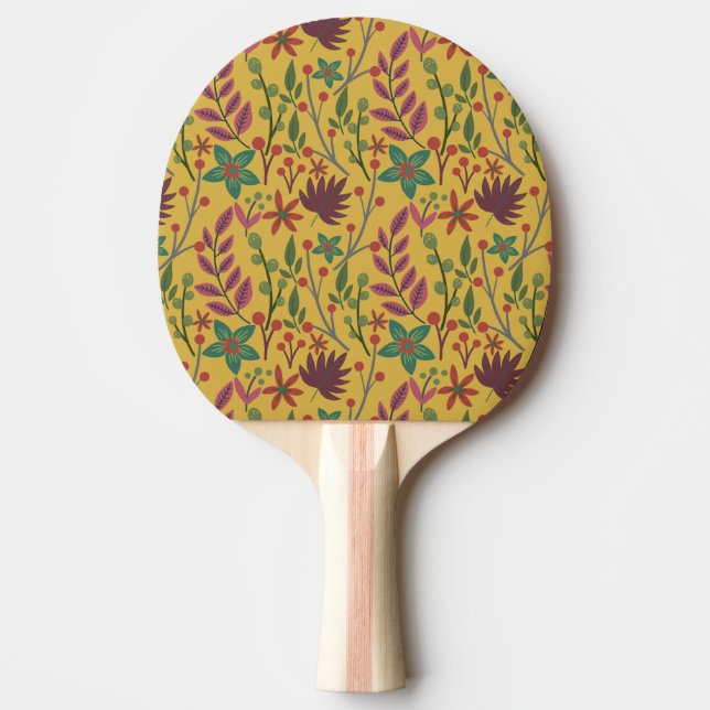 Blommigt Sömlös mönster gula blommor och löv Pingisracket (Framsidan)