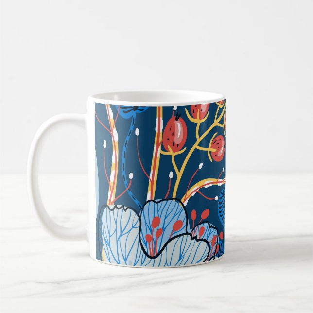  blommigt sömlös mönster med exotiska blommor och  kaffemugg (Vänster)