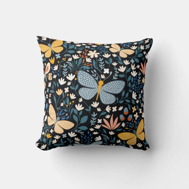 Blommigt sömlös mönster med fjärilar, hand dr kudde (Framsida)