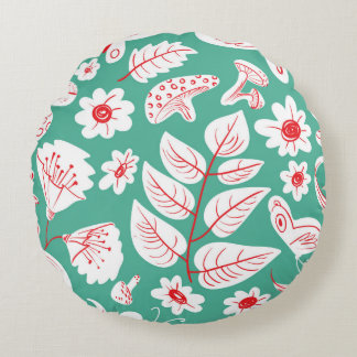 Blommigt sömlös mönster med fjärilar och kryp. rund kudde