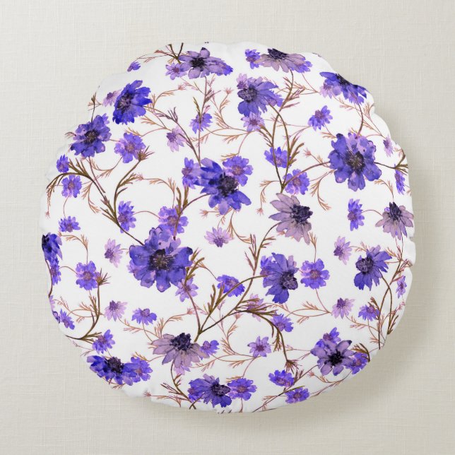 Blommigt sömlös mönster med guldblommor rund kudde (Framsidan)
