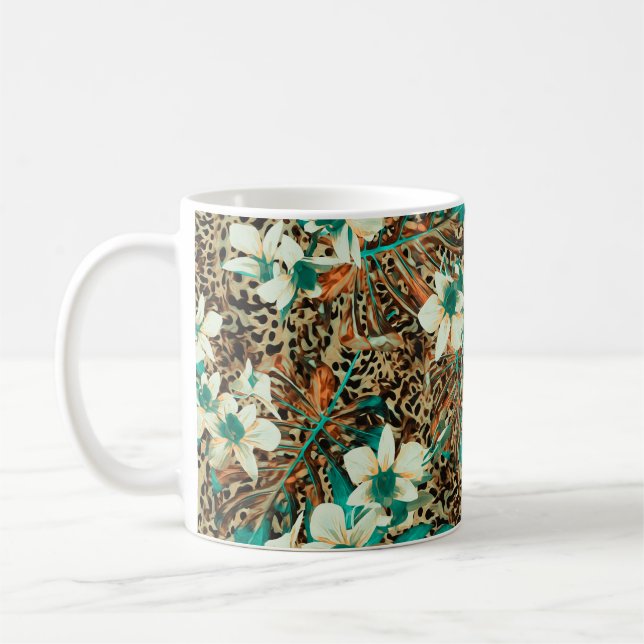 Blommigt sömlös mönster med orkidéer kaffemugg (Vänster)