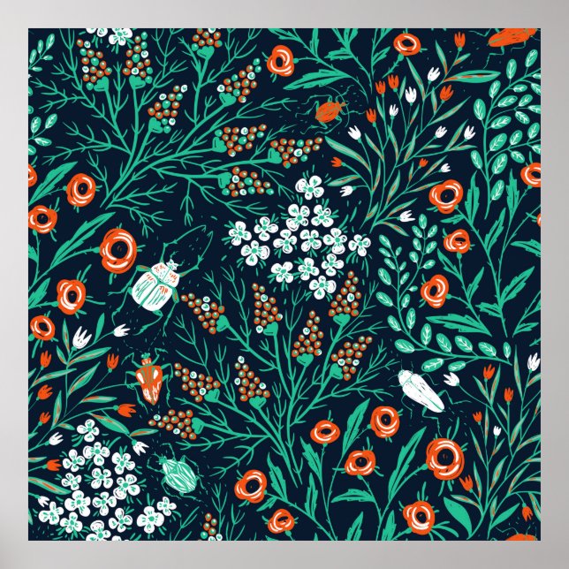 blommigt sömlös mönster med sommarblommor och samt poster (Framsidan)