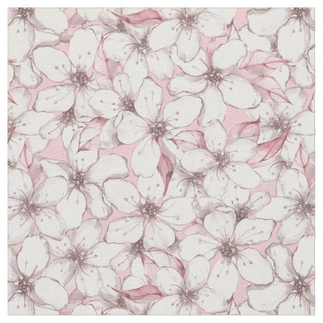 Blommigt sömlös mönster med vita blommor 10 tyg (Närbild)