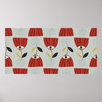 Blommigt sömlös mönster med vita röda blommor poster