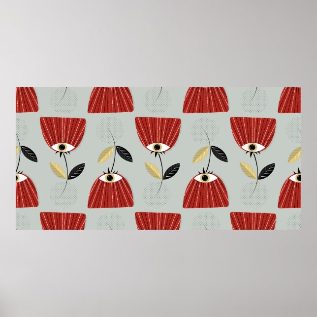 Blommigt sömlös mönster med vita röda blommor poster (Framsidan)