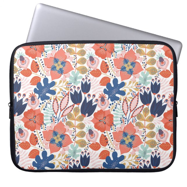 Blommigt sömlös mönster på vitt. Abstrakt backgro Laptop Fodral (Framsidan)