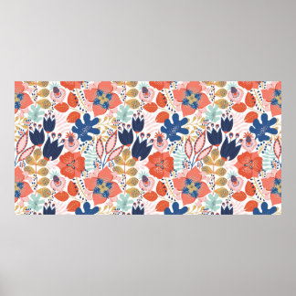 Blommigt sömlös mönster på vitt. Abstrakt backgro Poster