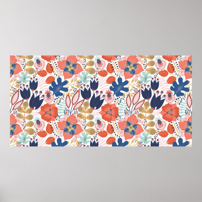 Blommigt sömlös mönster på vitt. Abstrakt backgro Poster (Framsidan)