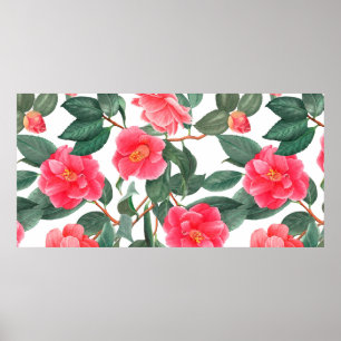 Blommigt, sömlös mönster, rödkamellinblommor med poster