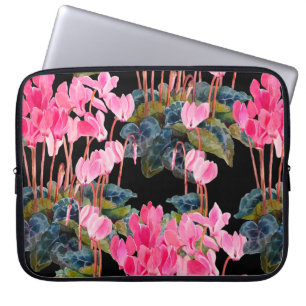 Blommigt sömlös mönster. Rosa cyklamen isolerad på Laptop Fodral