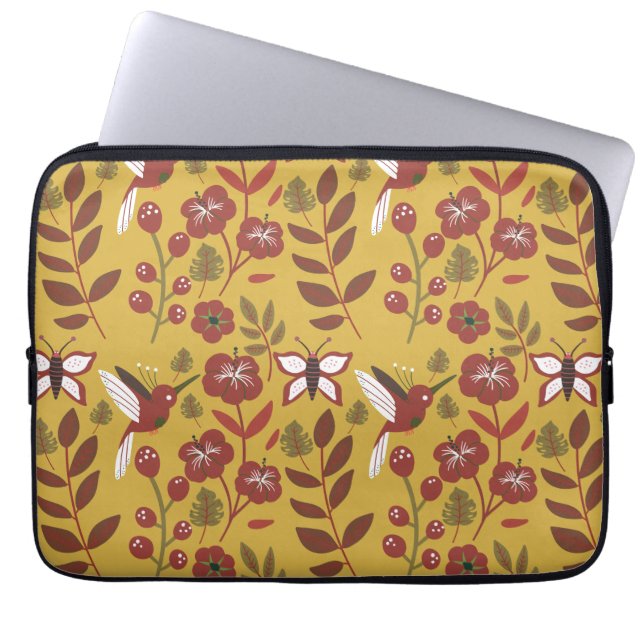 Blommigt: sömlösa blommor av mönster, fjäril, rött laptop fodral (Framsidan)