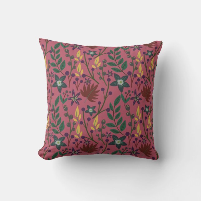 Blommigt Sömlösa blommor från mönster rosa löv gre Kudde (Framsida)