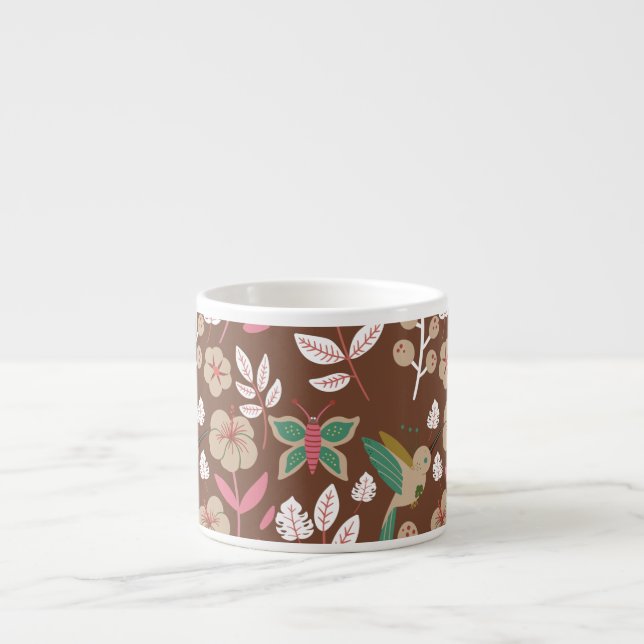 Blommigt sömlösa blommor, löv, fjäril, mönster espressomugg (Framsidan)
