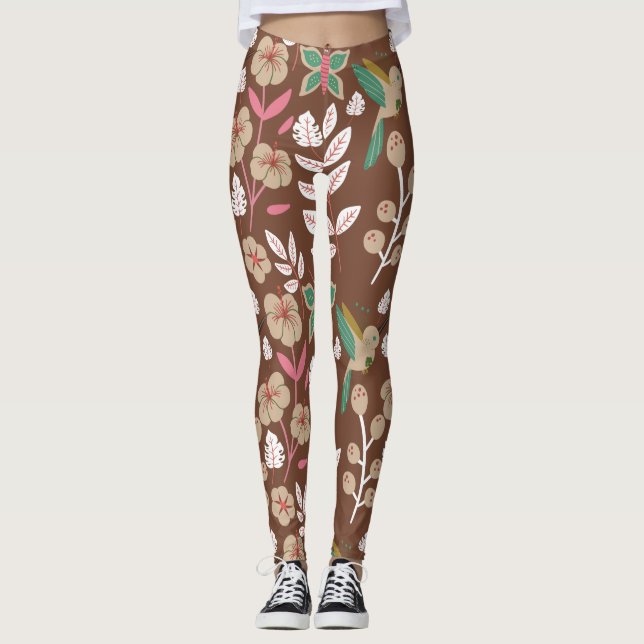 Blommigt sömlösa blommor, löv, fjäril, mönster leggings (Framsida)