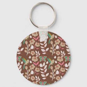 Blommigt sömlösa blommor, löv, fjäril, mönster nyckelring