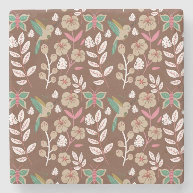 Blommigt sömlösa blommor, löv, fjäril, mönster stenunderlägg (Framsidan)