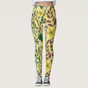 Blommigt sömlösa blommor, löv, grenar, mönster leggings