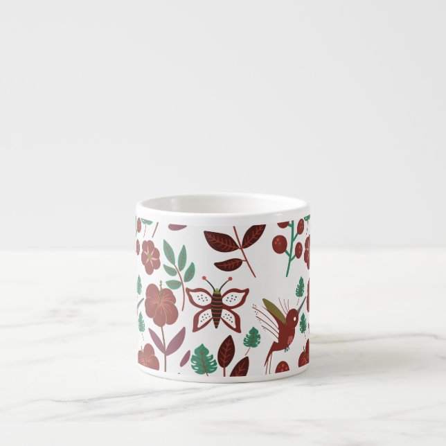 Blommigt Sömlösa mönster-fåglar och fjärilar Espressomugg (Framsidan)