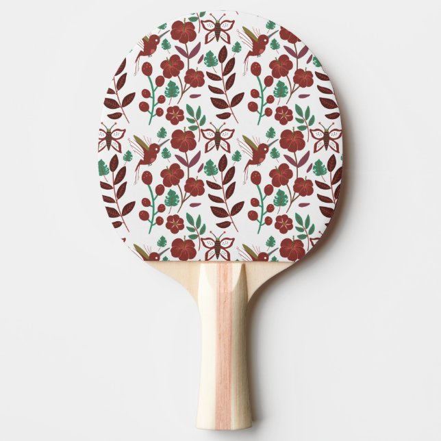 Blommigt Sömlösa mönster-fåglar och fjärilar Pingisracket (Framsidan)