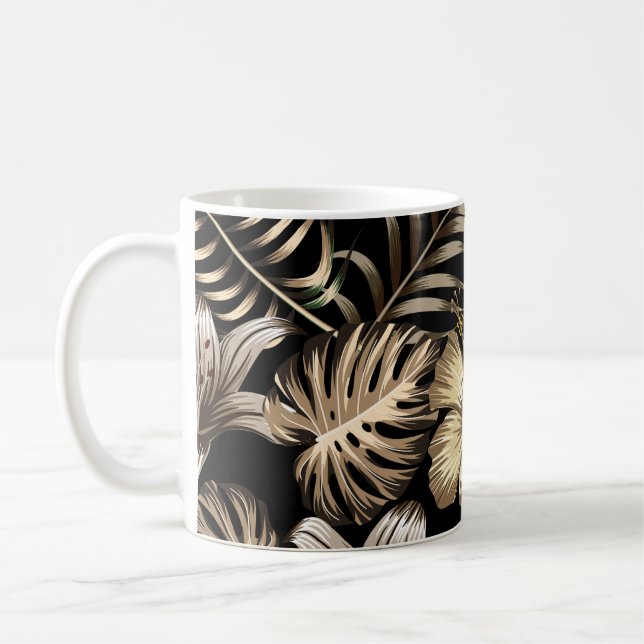 Blommigt Sömlöst Mönster med Löv. Kaffemugg (Vänster)
