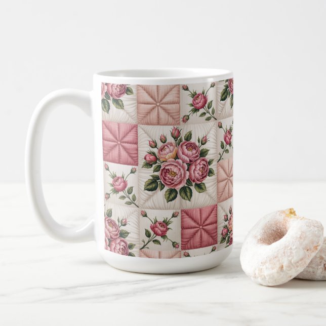 Blommigt sömlöst mönster, sömlöst rosmönster kaffemugg (Med munk)
