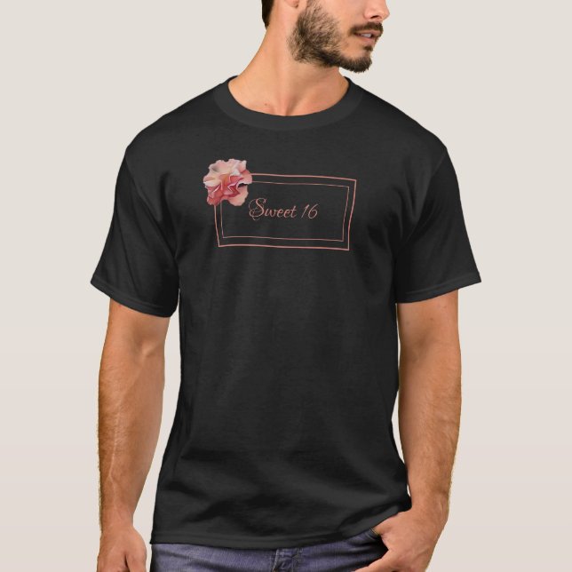 Blommigt söt 16 rosa och svart t shirt (Framsida)