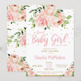  Blommigt Söt Flicka Shower Rosa & Guld Inbjudningar