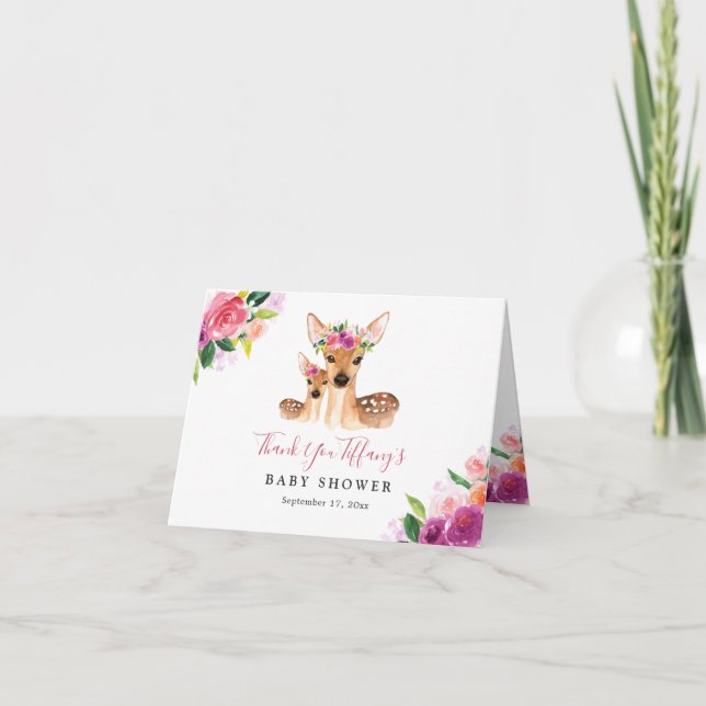 Blommigt Söt Hjort Mamma och Baby babyskor Tack Kort (Framsida)