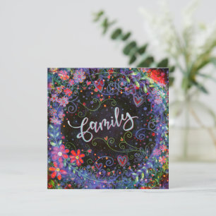 Blommigt Söt Lila Whimsical Family Tack Kort
