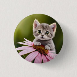 Blommigt söt liten grått-katt knapp