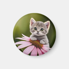 Blommigt söt liten grått-katt magnet