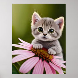 Blommigt söt liten grått-katt poster