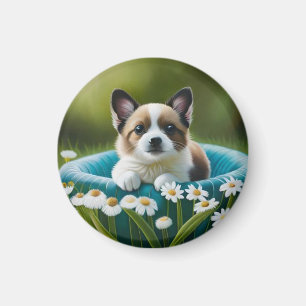 Blommigt söt liten hund i dazies magnet