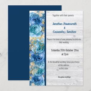 BLOMMIGT SÖT NAVY BLUE RUSTIC BRÖLLOP NAVY INBJUDNINGAR