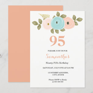 Blommigt Söt Peach 95:e födelsedagsinbjudan Inbjudningar