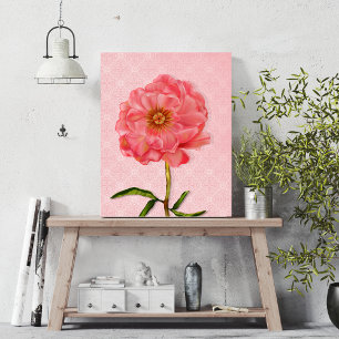 Blommigt Söt Rosa Peony Flower Art Canvastryck